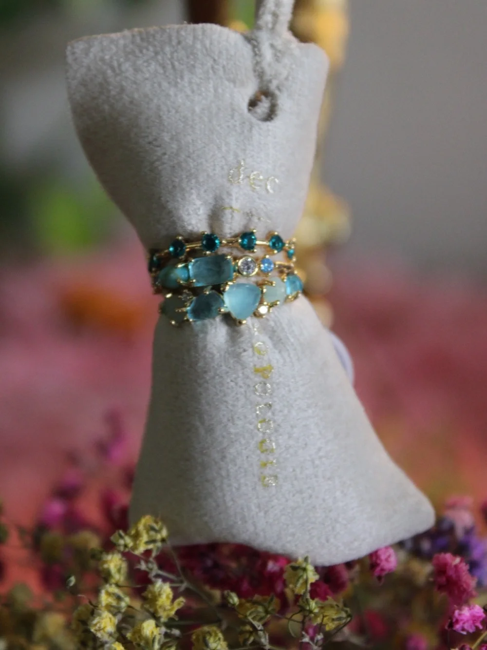 14K Gold Plated Blue Crystal Multi-Stone Statement Ring Size 5 NWT